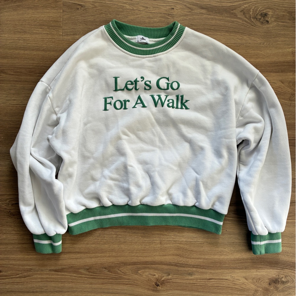 Yllw the label Green and White let’s go for a walk Women's crewneck size small